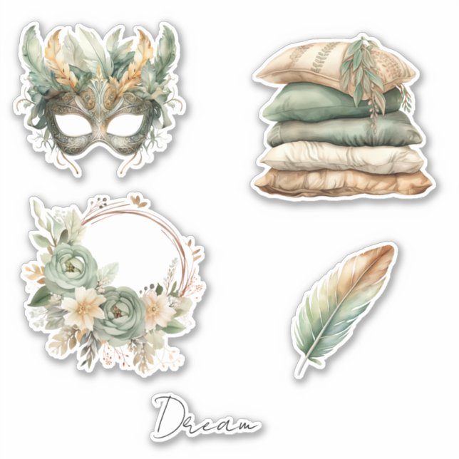 Green Copper Feathers Mask Boho Sticker (Front)
