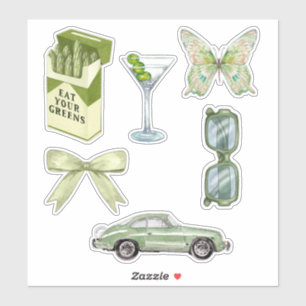 Green Coquette Aesthetic Sticker Set Vintage Car