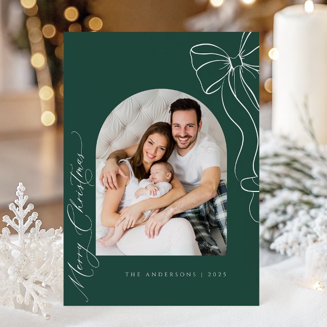 Green Coquette Bow Christmas Photo Card (Creator Uploaded)