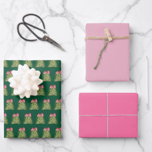 Green Coquette Bow Christmas Tree Wrapping Paper