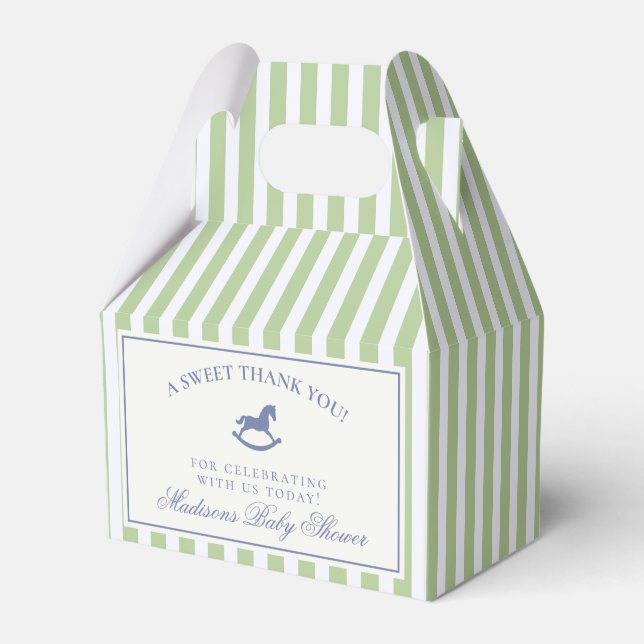 Green Coquette Bow Rocking Horse Baby Shower Favor Boxes (Front Side)