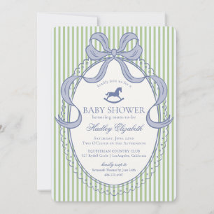 Green Coquette Bow Rocking Horse Baby Shower Invitation