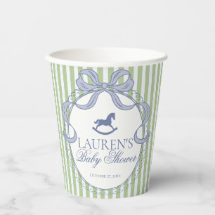 Green Coquette Bow Rocking Horse Baby Shower Paper Cups