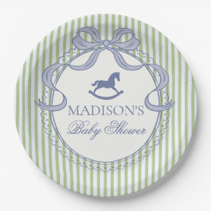 Green Coquette Bow Rocking Horse Baby Shower Paper Plates