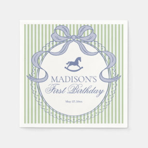 Green Coquette Bow Rocking Horse Birthday Dessert Napkins