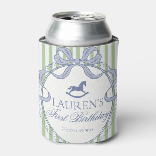 Green Coquette Bow Rocking Horse Birthday Favor Can Cooler