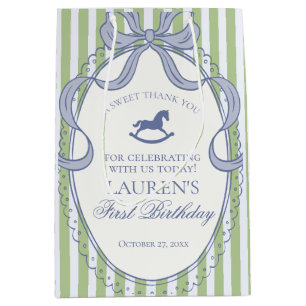 Green Coquette Bow Rocking Horse Birthday Favors Medium Gift Bag