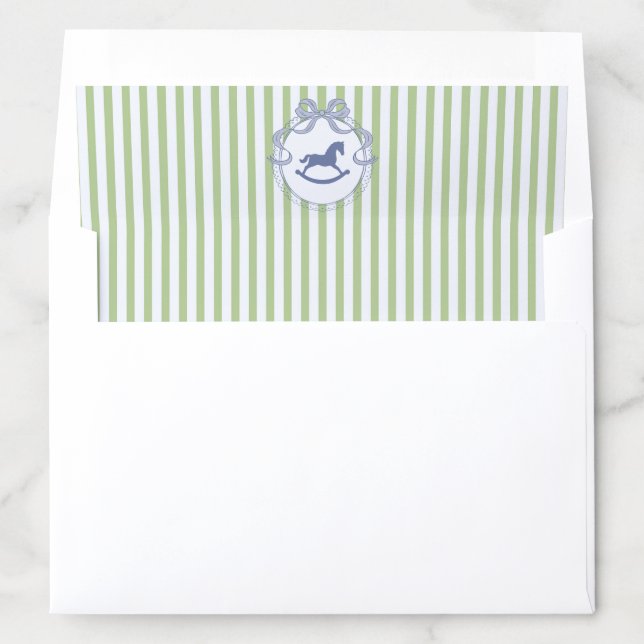 Green Coquette Bow Rocking Horse Striped Envelope Liner (In Envelope)