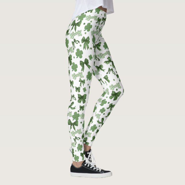 Green Coquette Lucky St Patrick's Day Pattern Leggings (Right)