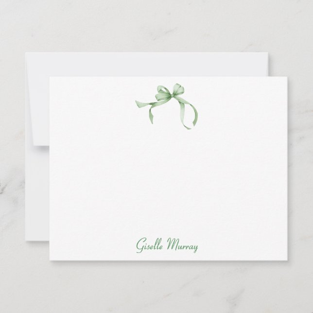 Green Coquette Ribbon Personalized Note Cards (Front)