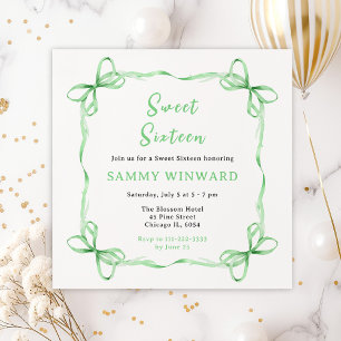 Green Coquette Ribbon Sweet Sixteen Invitation