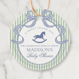 Green Coquette Rocking Horse Baby Shower Circle Favor Tags