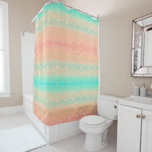 Green Coral and Peach Geometric  Shower Curtain