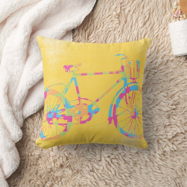 Green Coral Pink and Blue Bicycle Pillow (Blanket)