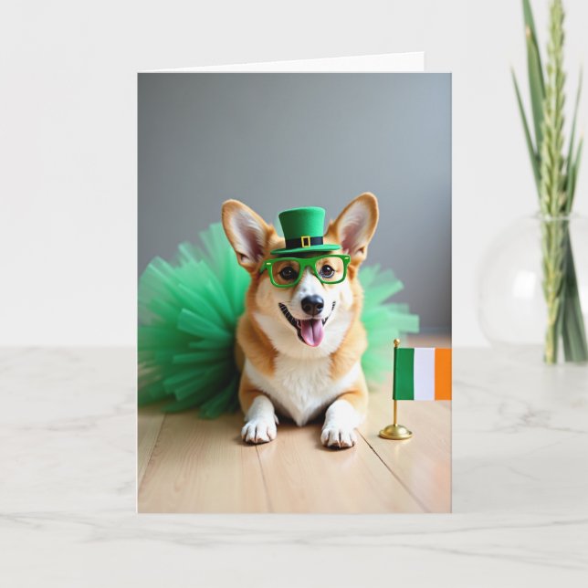 Green Corgi Clover Pattern Card (Front)