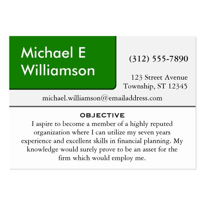 Green Corner RESUME Business Cards