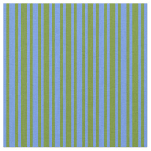 Green & Cornflower Blue Colored Striped Pattern Fabric