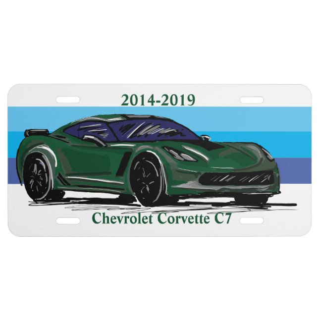 Green Corvette C7 with Blue Stripes License Plate (Front)