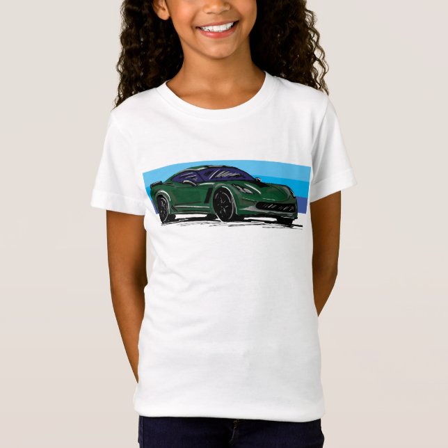 Green Corvette C7 with Blue Stripes T-Shirt (Front)