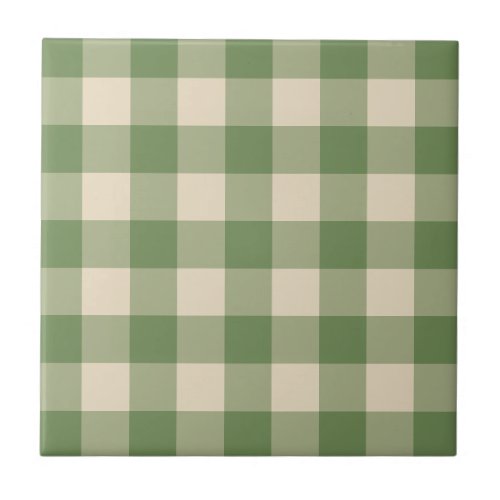Green Cottagecore Gingham Check Plaid Ceramic Tile