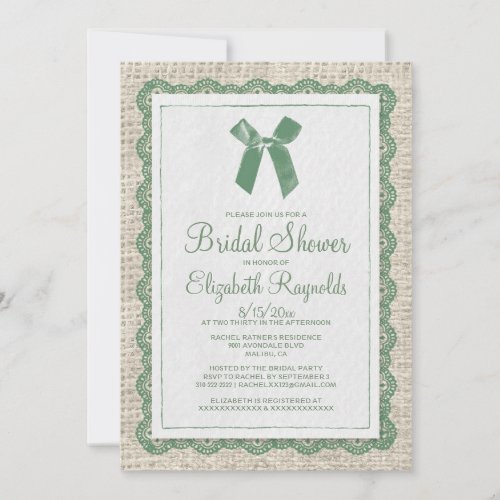 Green Country Burlap Bridal Shower Invitations