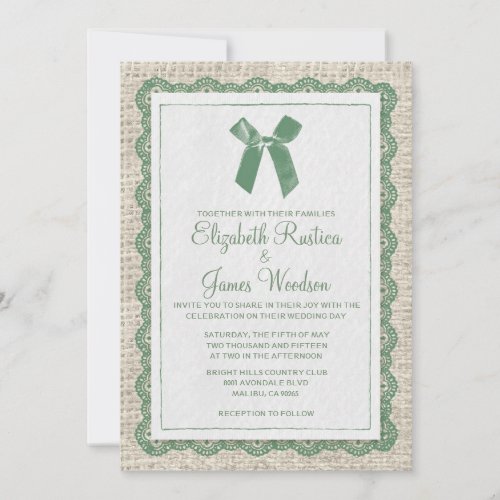 Green Country Burlap Wedding Invitations