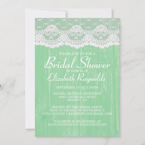 Green Country Lace Bridal Shower Invitations