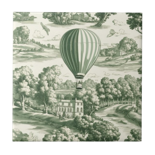 Green Countryside Hot Air Balloon Toile (5) Ceramic Tile (Front)