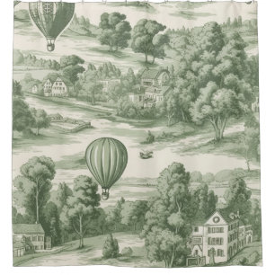 Green Countryside Hot Air Balloon Toile (6) Shower Curtain
