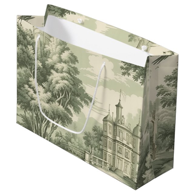 Green Countryside Hot Air Balloon Toile (7) Large Gift Bag (Front Angled)