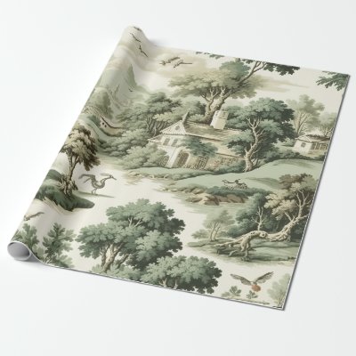 Green Countryside Hot Air Balloon Toile (8) Wrapping Paper