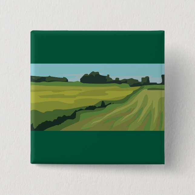 Green Countryside Landscape Button (Front)