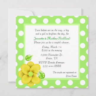 Green Couple's Twins Baby Shower Invitation