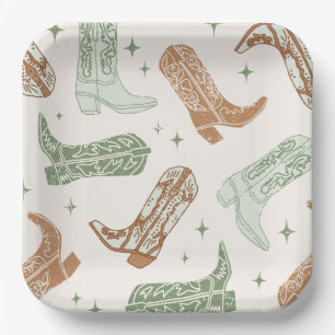 Green Cowboy Boot Party Plates