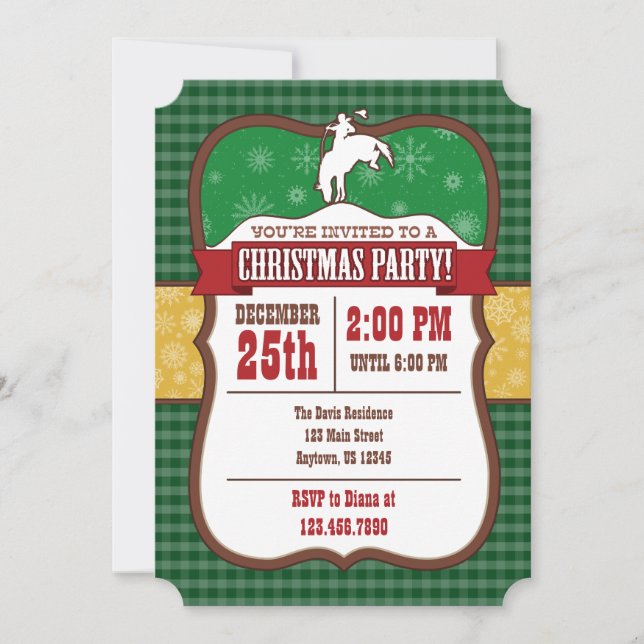 Green Cowboy Christmas Party Invitation (Front)