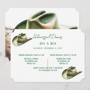 Green Cowboy Hat in Snow Rehearsal Dinner Invitation