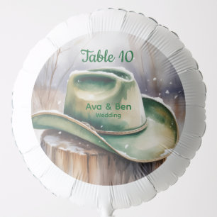  Green Cowboy Hat in Snow Wedding Table Number Balloon