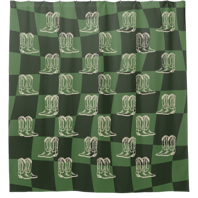 Green cowboy shower curtain cowboy boots (Front)