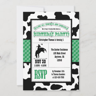 Green Cowhide Cowboy Birthday Invitation