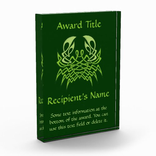 Green Crab Celtic Knot Acrylic Award