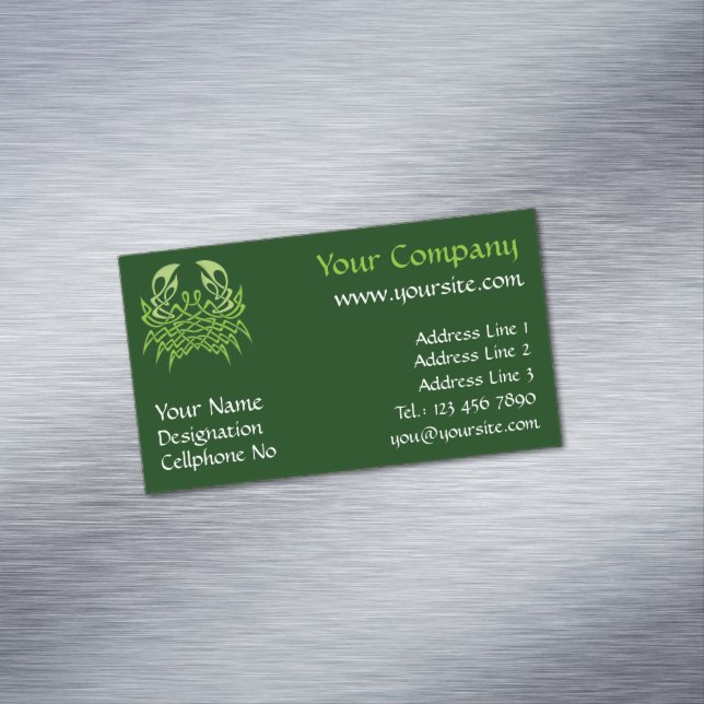Green Crab Celtic Knot Business Card Magnet (In Situ)