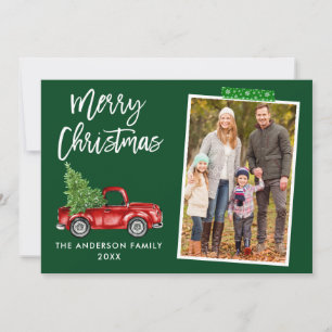 Green Craft Tape Brush Script Truck Christmas Holiday Card