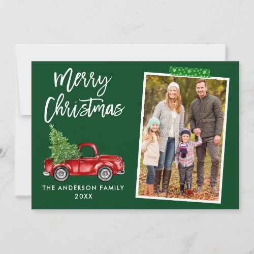 Green Craft Tape Brush Script Truck Christmas Holiday Card