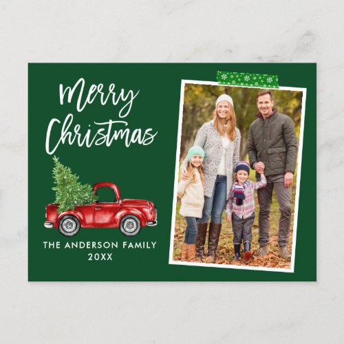 Green Craft Tape Brush Script Truck Christmas Postcard