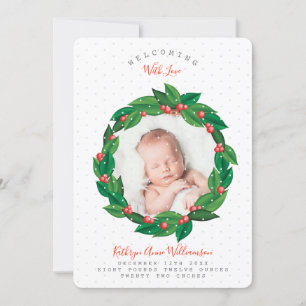 Green Cranberry Foliage Wreath Birth Announcement
