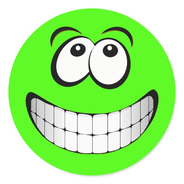 Green Crazy Eyes Smiley Face Stickers