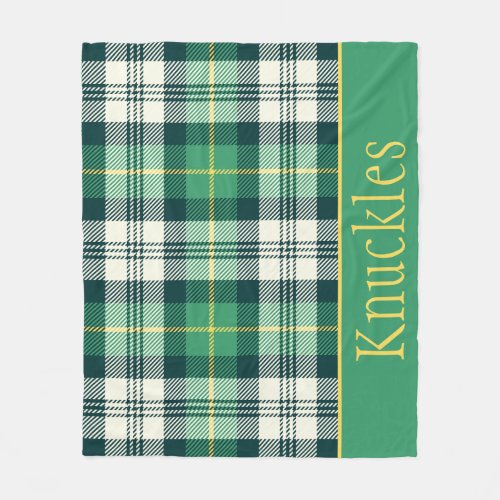 Green Cream and Black Plaid Personalized Pet Fleece Blanket