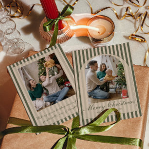 Green Cream Arched Old Money Stripes Christmas Holiday Card