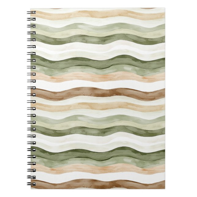 Green Cream Beige Brown Stripes Notebook (Front)