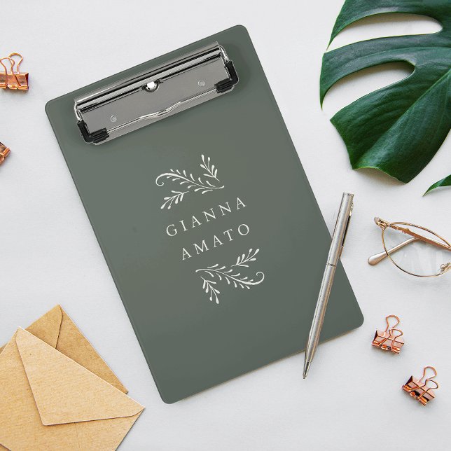 Green & Cream Botanical Personalized Mini Clipboard (Creator Uploaded)